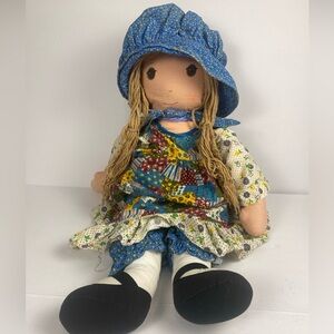 Vintage Holly Hobbie Cloth Rag Doll Original 1970s Patchwork Dress